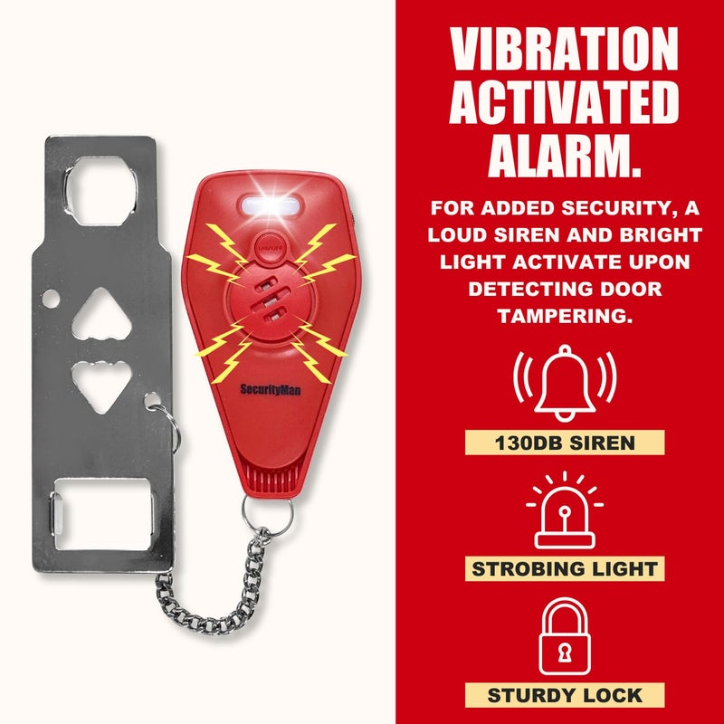 Securityman Portable Door Lock with Alarm | Hotel Door Locks for Travelers Security | Loud 130dB Door Security Device for Hotel Room  Apartment Home  & Travel Safety Inside for Women Children - Red - Image 3
